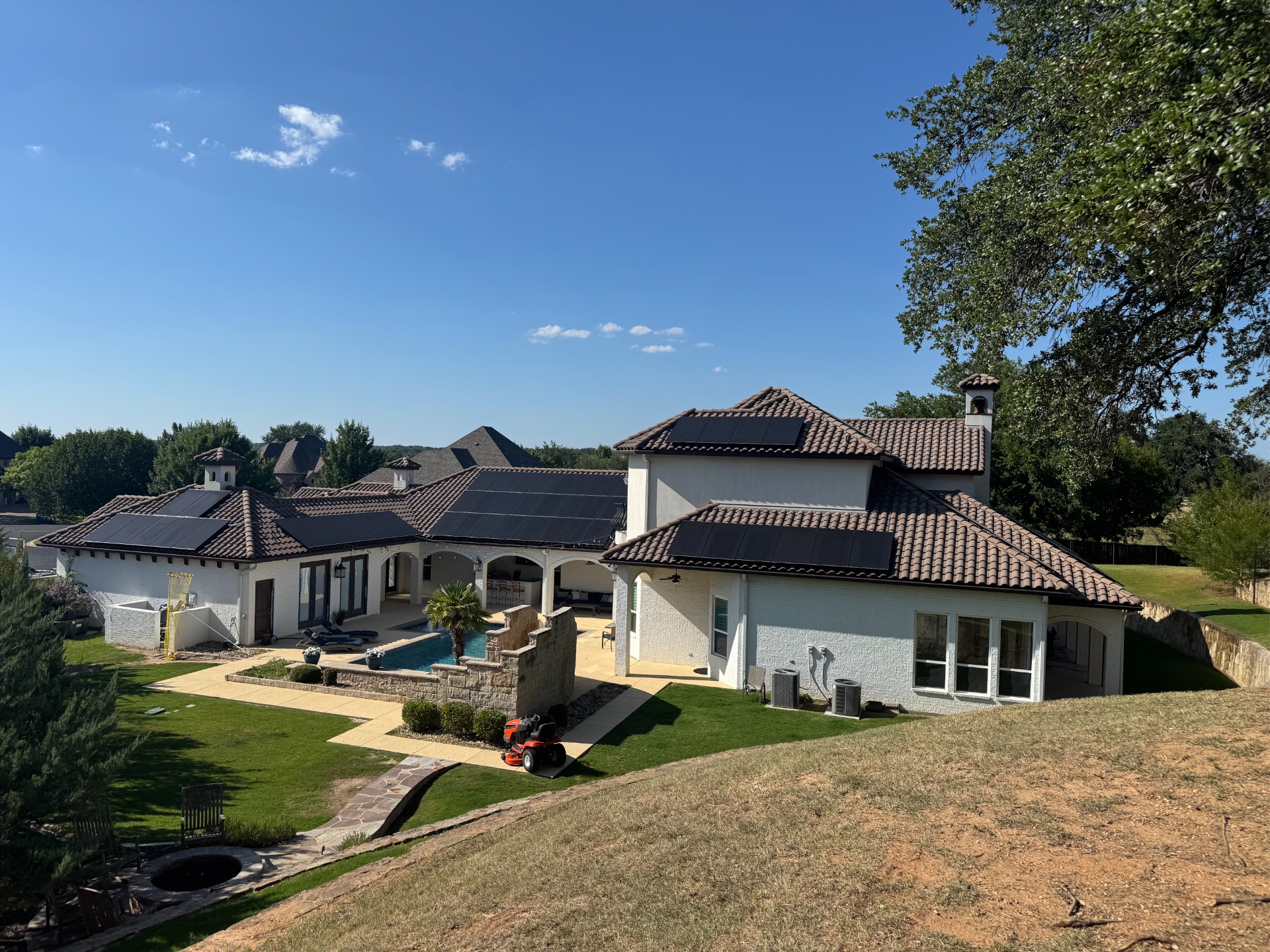 Concrete tile roof with solar panels on a North Texas home